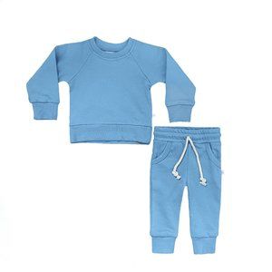 Royal Babies & Tots Crewneck Terry Jogger Pant Set in California Blue